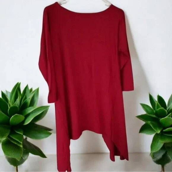 NWY Yelete ASYMMETRICAL burgundy tunic length top SZ SM - Picture 4 of 4